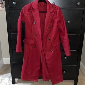 Long burgundy red peacoat